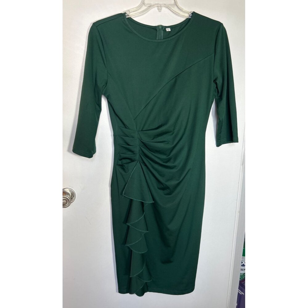 Women Green 3/4 Sleeve Midi Dress Size L